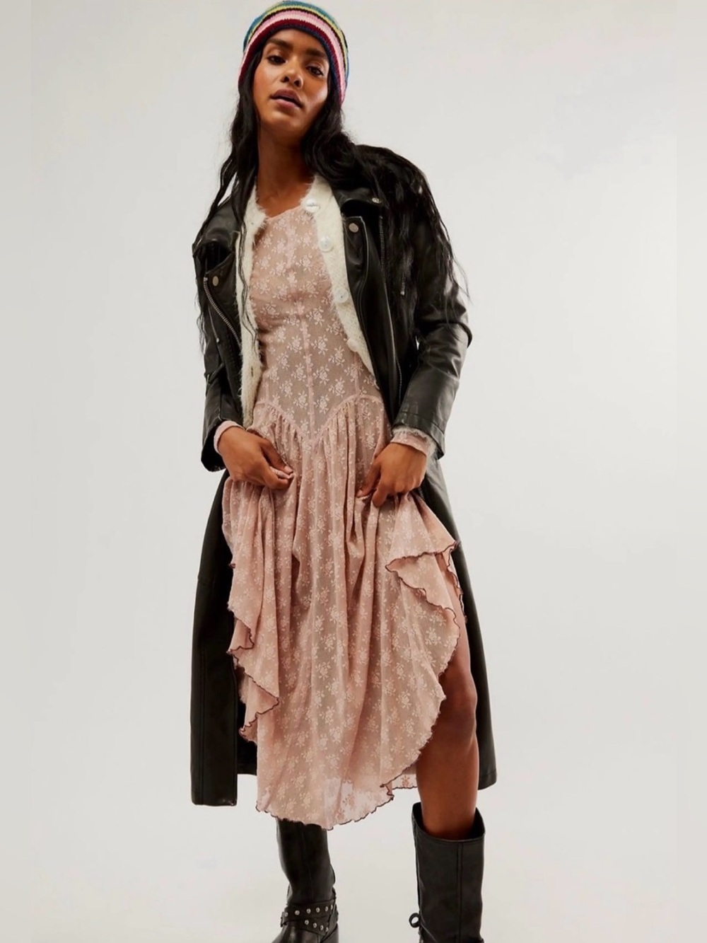 Free People Dial for Drama floral lace maxi slip dress